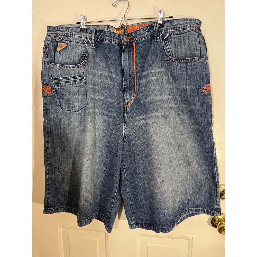 Akademiks Denim Shorts Mens 44 Blue Luxury Travel Y2K Baggy Hip Hop Embroidered